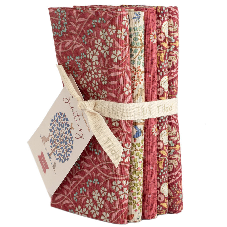 Sanctuary Fat Quarter Bundle Maroon/Rhubarb five fabrics, 20 x 22in